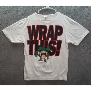 Vintage Christmas Shirt Adult Large White Tasmanian Devil 1990s Grunge THRASHED